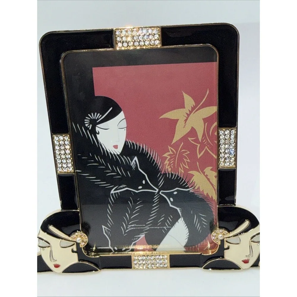 Erte Sevenarts Ltd Art Deco Enamel Metal Bedazzled Picture Frame Unique HTF
